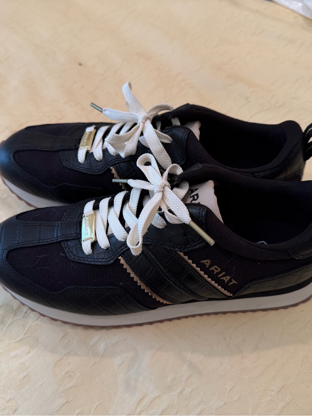 Ariat Womens Black Ranch Runner Sneakers with White Laces and Gold Accents